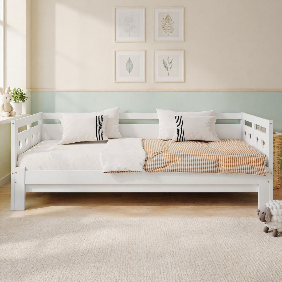 BETT 90/190 mit Ausziehbett und Rollrost in Weiß - Weiß, Holzwerkstoff (90/190cm) - EVRYAE
