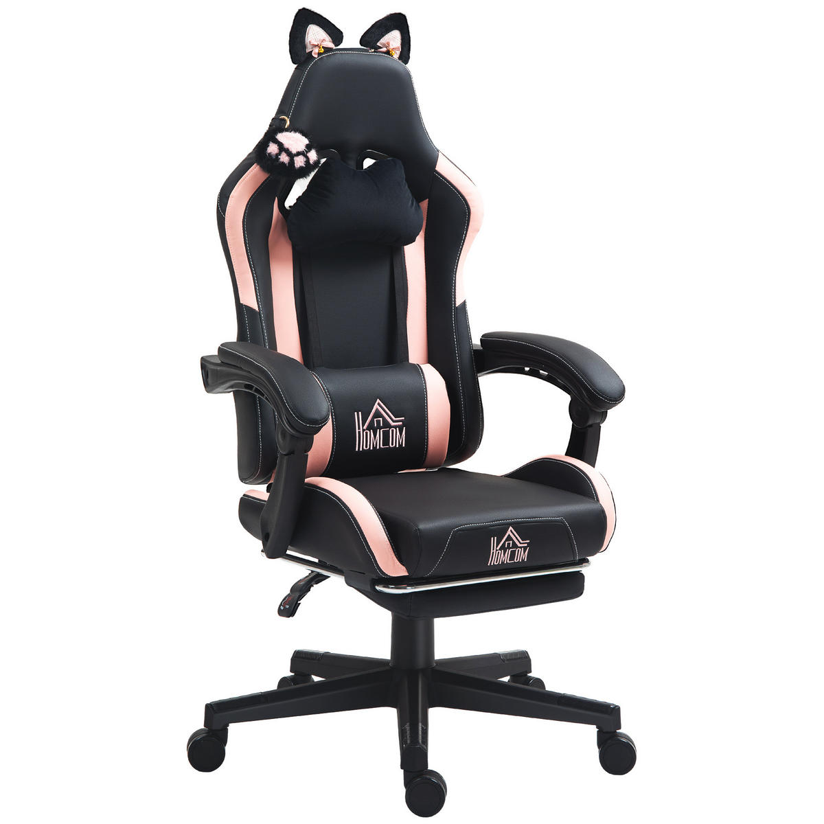 GAMINGSTUHL DE-05231 Katzenohren, neigbare Lehne & Fußstütze Rosa/Schwarz - Schwarz, Metall (62/124/65cm) - ComfortXL