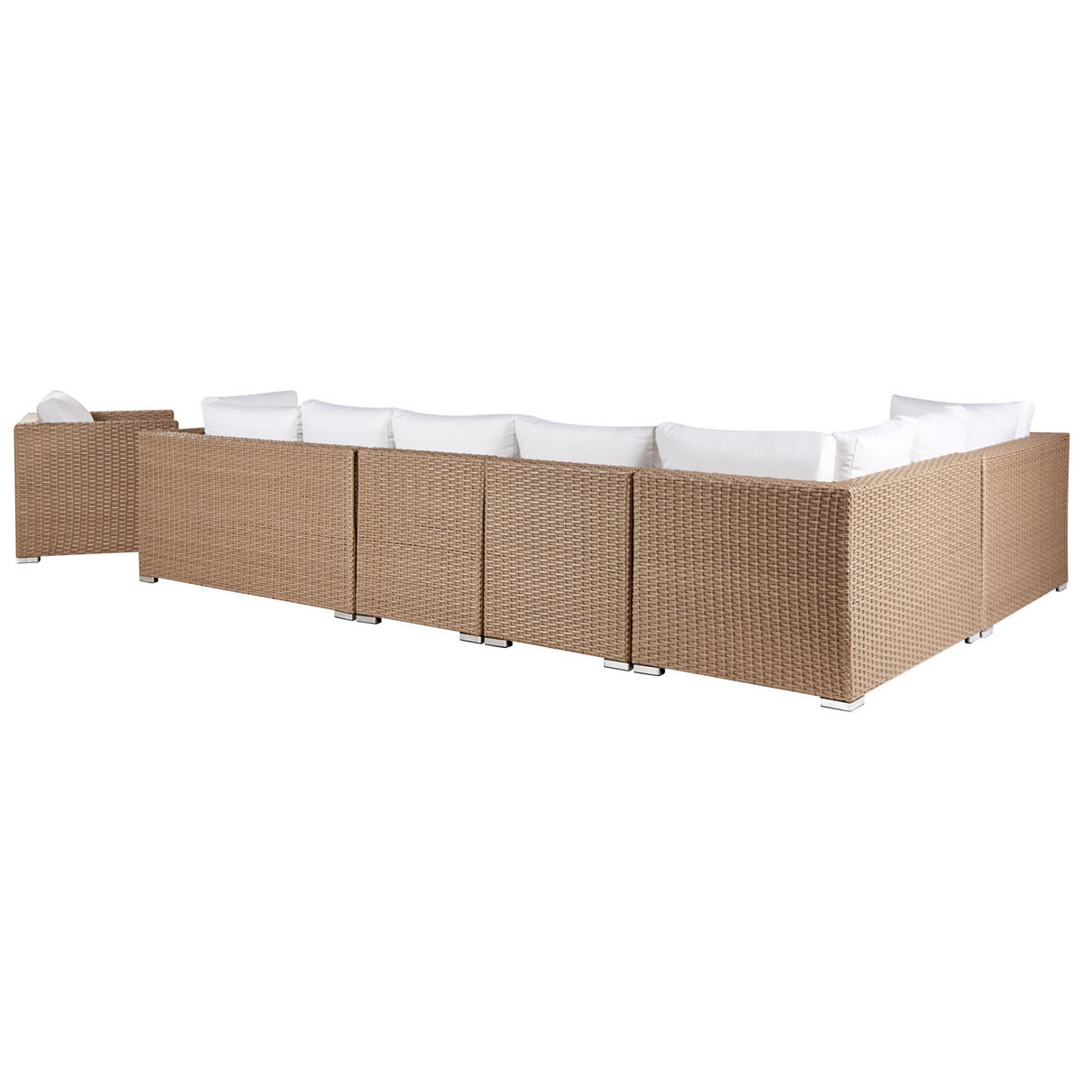 LOUNGE-SET 8-Sitzer sandbeige linksseitig modular Auflagen cremeweiß XXL - Sandfarben, Kunststoff - Beliani