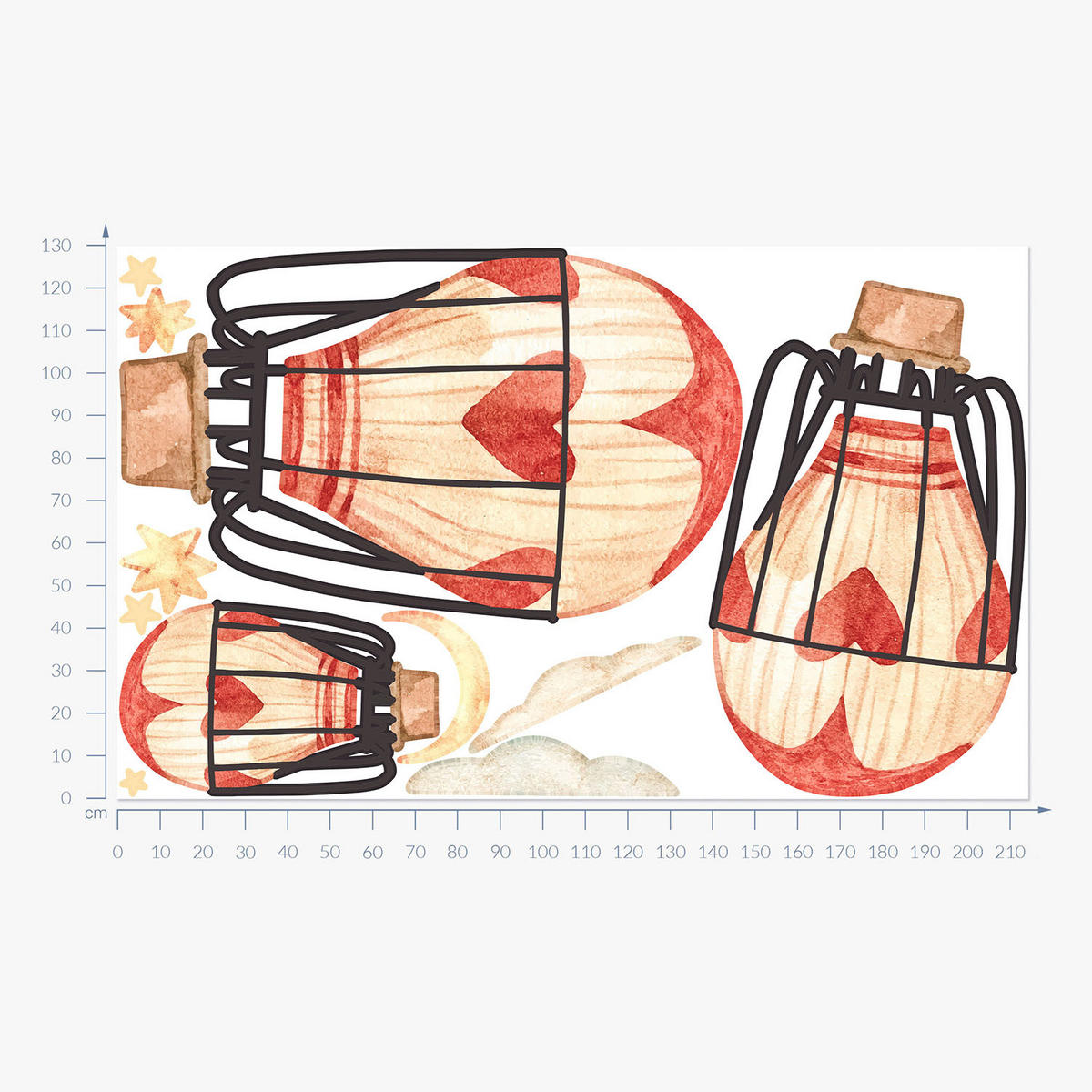 WANDAUFKLEBER 130x214cm - Boho-Ballons - Multicolor, Kunststoff (130/214/0.1cm) - Wallfluent