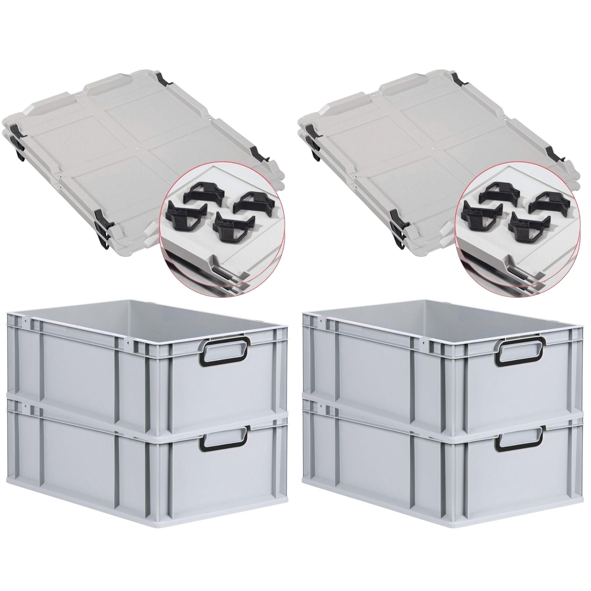 EUROBOX 4x NextGen Color mit Auflagedeckel 22x40x60 cm 44 Liter Grau Griffe schwarz zu - Schwarz/Grau, Kunststoff (40/22/60cm) - PROREGAL