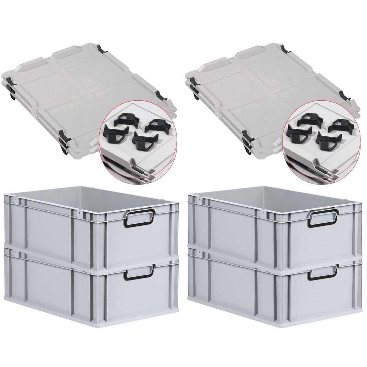 EUROBOX 4x NextGen Color mit Auflagedeckel 22x40x60 cm 44 Liter Grau Griffe schwarz zu - Schwarz/Grau, Kunststoff (40/22/60cm) - PROREGAL