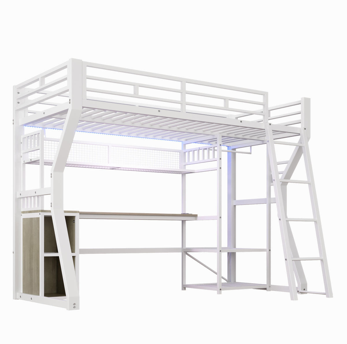 HOCHBETT 90/200 cm Weiß mit Lichtleiste und Steckdose - Weiß, Metall (90/200cm) - MIVRAY