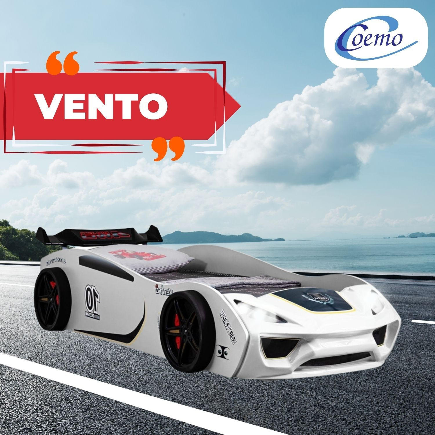 AUTOBETT VENTO Kinderbett in Weiß mit Lattenrost 260/106/60 cm - Weiß, Holzwerkstoff (90/200cm) - Coemo