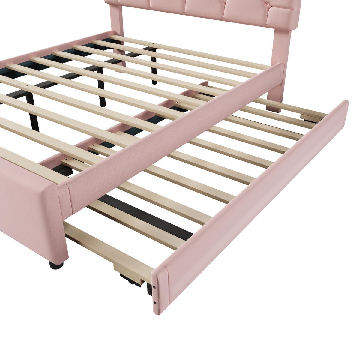 POLSTERBETT mit Rollbett 140x200 cm Samt Pink - Pink, Metall (140/200cm) - Meubliv