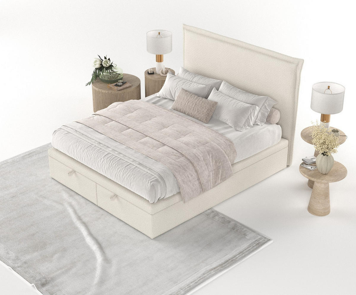POLSTERBETT Eliot mit Stauraum 120/200 cm Hellbeige im Alta Stoff - Sandfarben/Schwarz, Holz/Holzwerkstoff (120/200cm) - AltaBeds