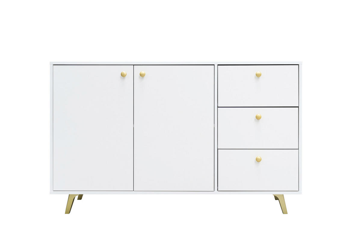KOMMODE Siena mit 3 Schubladen und 2 Türen, Sideboard in Farbe: Weiss, Schrank in Größe: 140 x 86 x 41 cm - Weiß, Holzwerkstoff (140/86/41cm) - Agmat-Furniture