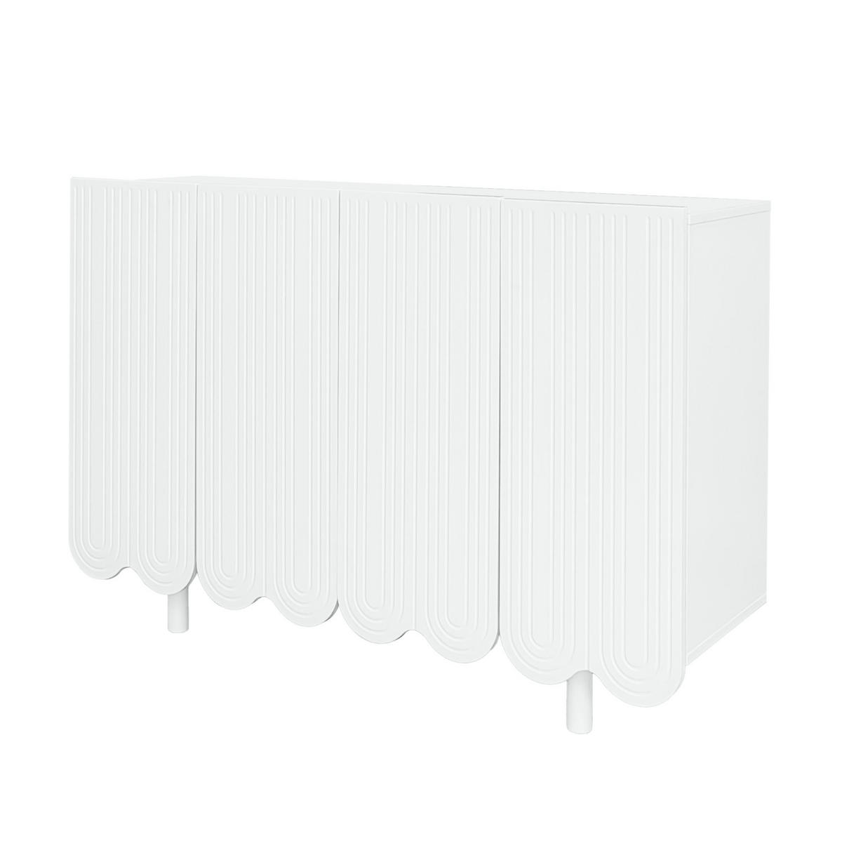 SIDEBOARD 120/37,5/80,8 cm mit 4 Türen in Weiß mit geschnitzter Front - Weiß, Holzwerkstoff (120/80.8/37.5cm) - BEAOK