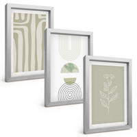 BILDER SET 3er Set - 20x30 cm Silberner Rahmen - Geometrische Pflanzenmuster - Silberfarben, Kunststoff (20/30cm) - TULUP
