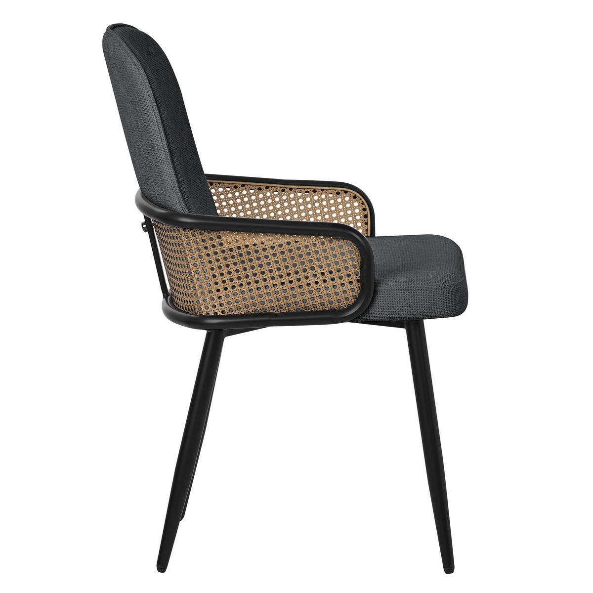 ESSZIMMERSTÜHLE 6er Set Anthrazit mit Stoffbezug Rattan Optik - Anthrazit/Schwarz, Naturmaterialien/Textil (51/91/61cm) - ML-DESIGN