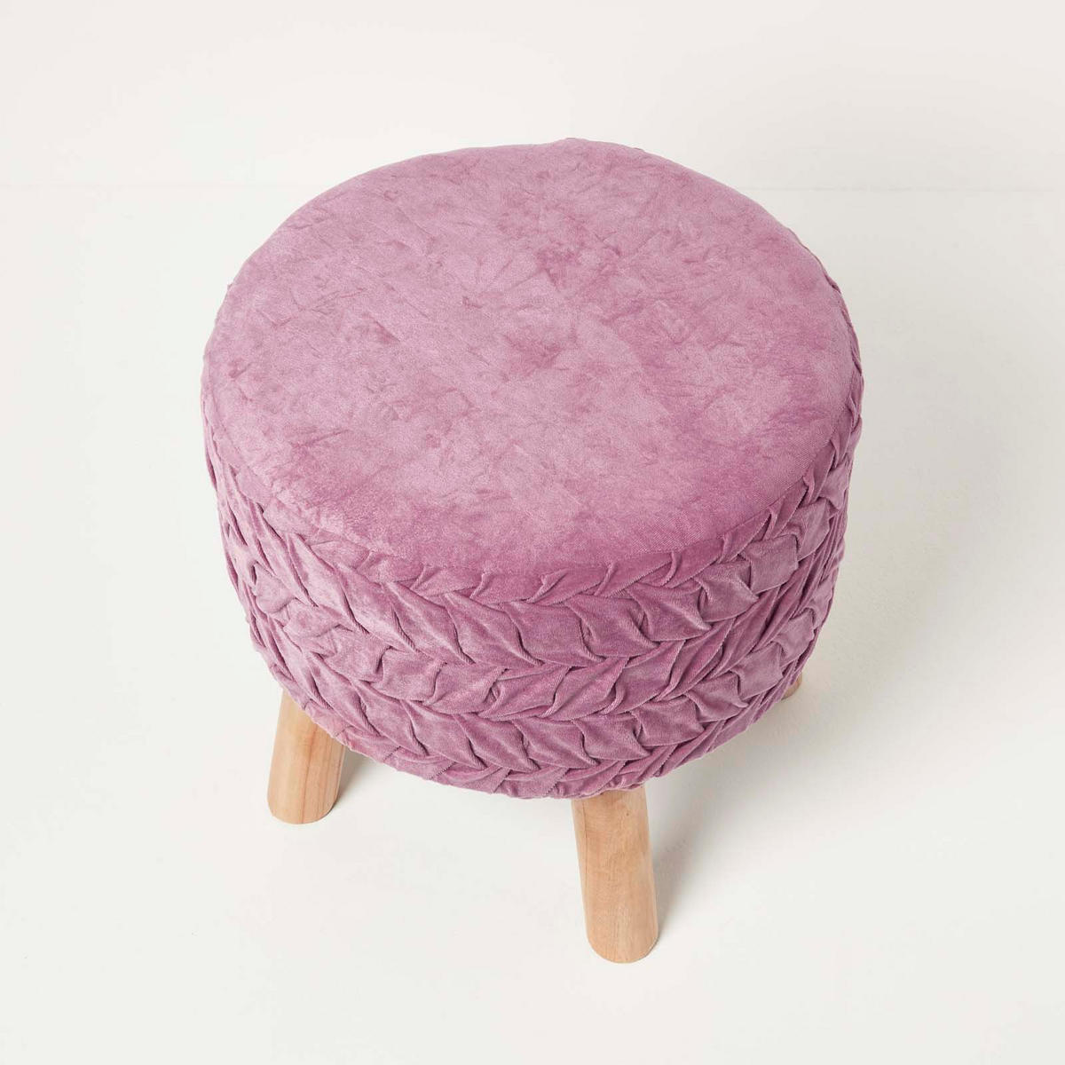 SAMT-HOCKER Lyla, mauve plissiert, 40/40/41 cm - Mauve, Textil (41/40/41cm) - Homescapes
