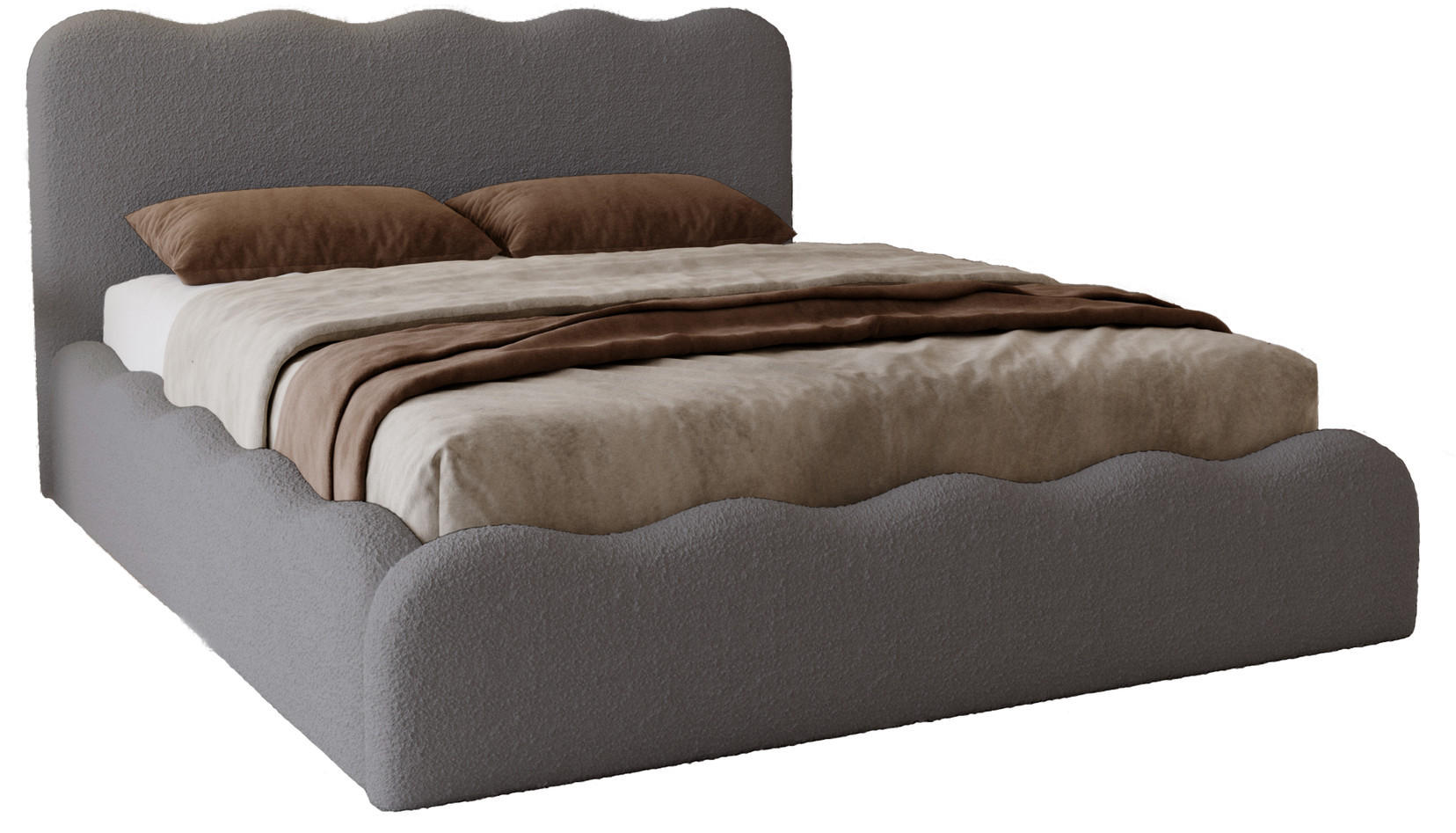 POLSTERBETT 180x200 Wave, Bettkasten, Boucle, Dunkelgrau - Dunkelgrau, Holz/Textil (180/200cm) - Emporius