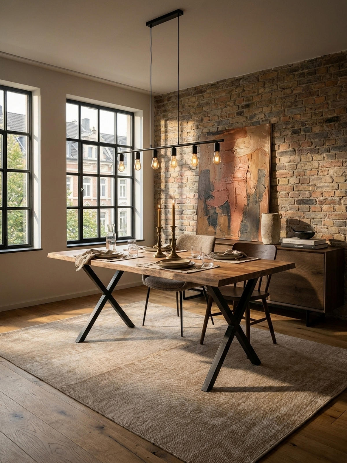 ESSTISCH Massivholz Metall X-Gestell Baumkante Industrial KRETA, Goldbraun-Schwarz 160x80x76 cm - Schwarz/Braun, Holz/Metall (80/160/76cm) - KADIMA DESIGN