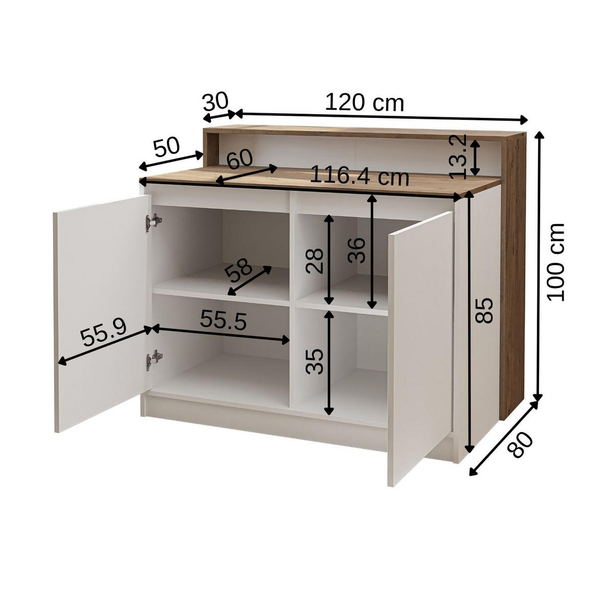 KÜCHENINSEL CORTADO - Eiche Bianco, Holzwerkstoff (120/100/80cm) - Roomart