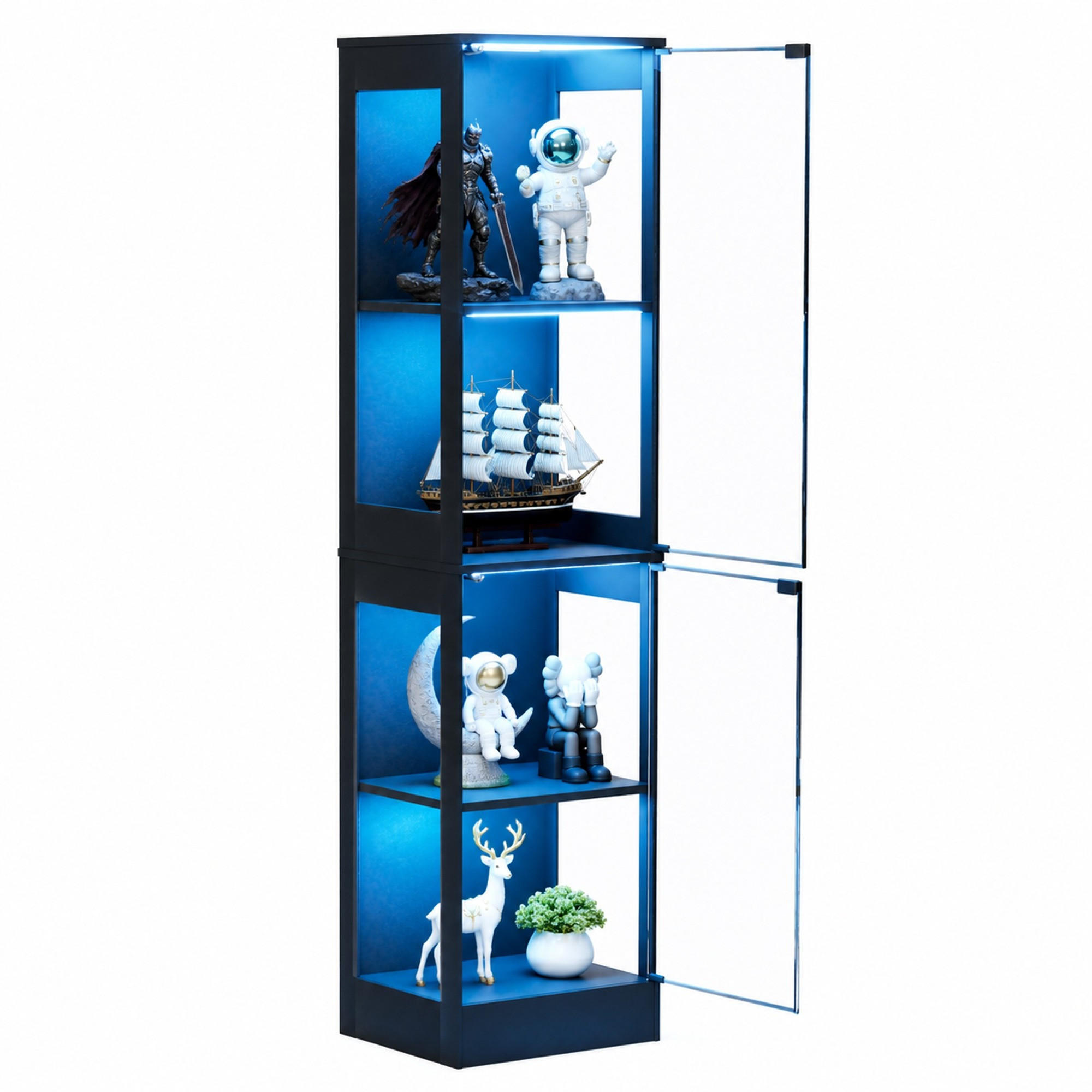VITRINE mit LED-Beleuchtung 40 x 35 x 165 cm Acacia Wood - Schwarz, Holzwerkstoff (35/165/40cm) - Beauniv