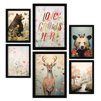 POSTER Set Mit 6 Blumen & Schmetterlinge A3 & A4 Schwarzer Rahmen - Schwarz, Papier (29/3cm) - Nacnic