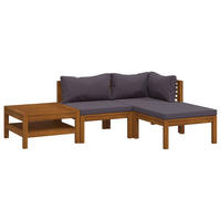 GARTEN-LOUNGE-SET 4-teilig Mit Auflage Massivholz Akazie - Grau, Holz - vidaXL