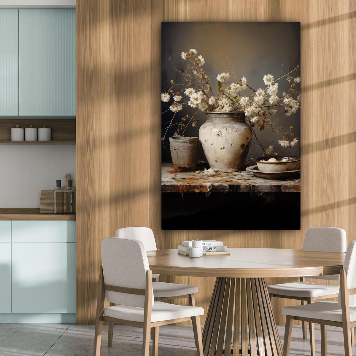 LEINWANDBILD Stilleben - Blumen - Blumenstrauß - Vase - Wein 80x120 cm - Schwarz, Textil (80/120cm) - MuchoWow