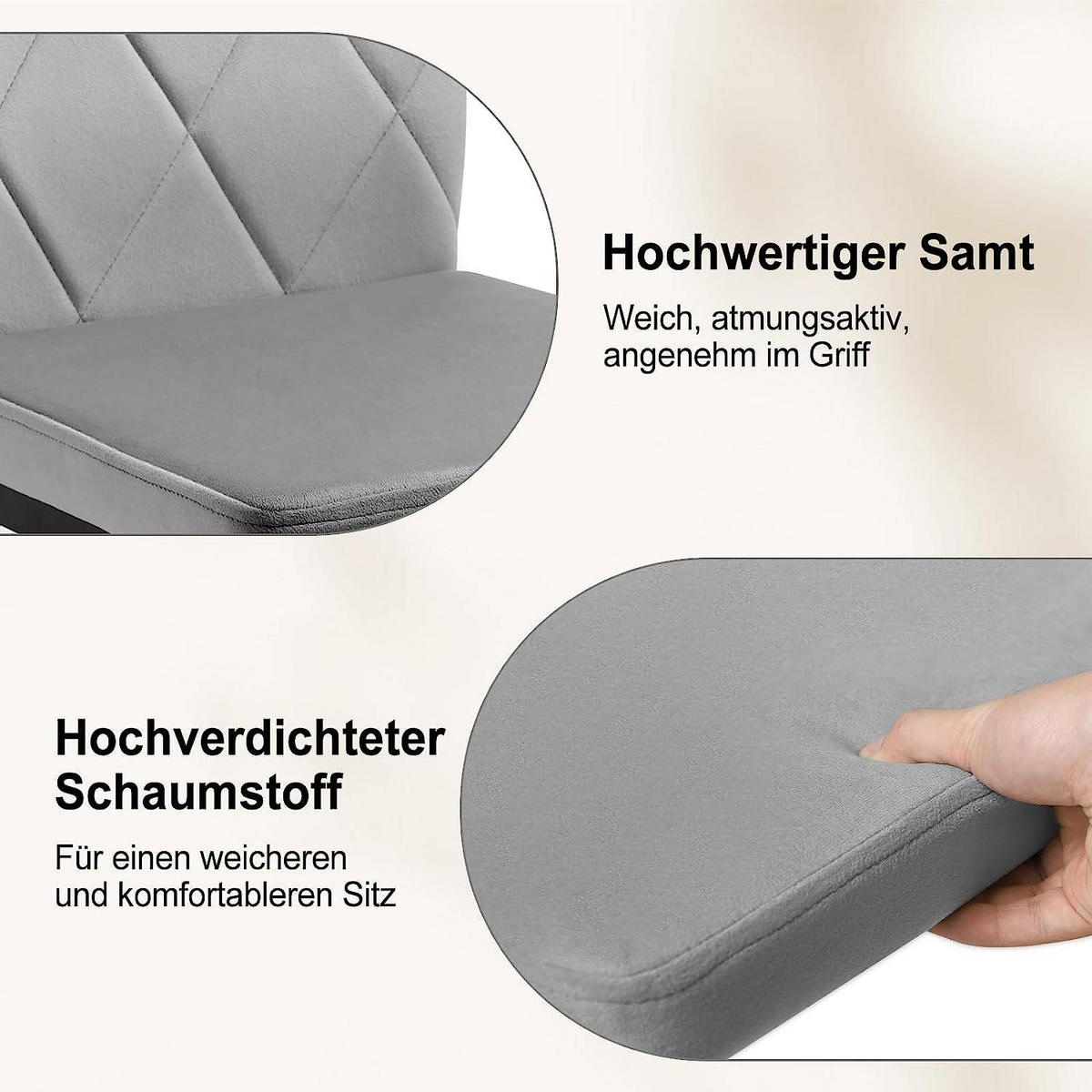 ESSZIMMERSTUHL 4er Set, Samtbezug, Dunkelgrau - Dunkelgrau/Schwarz, Leder/Kunststoff (42/94.5/59cm) - Woltu