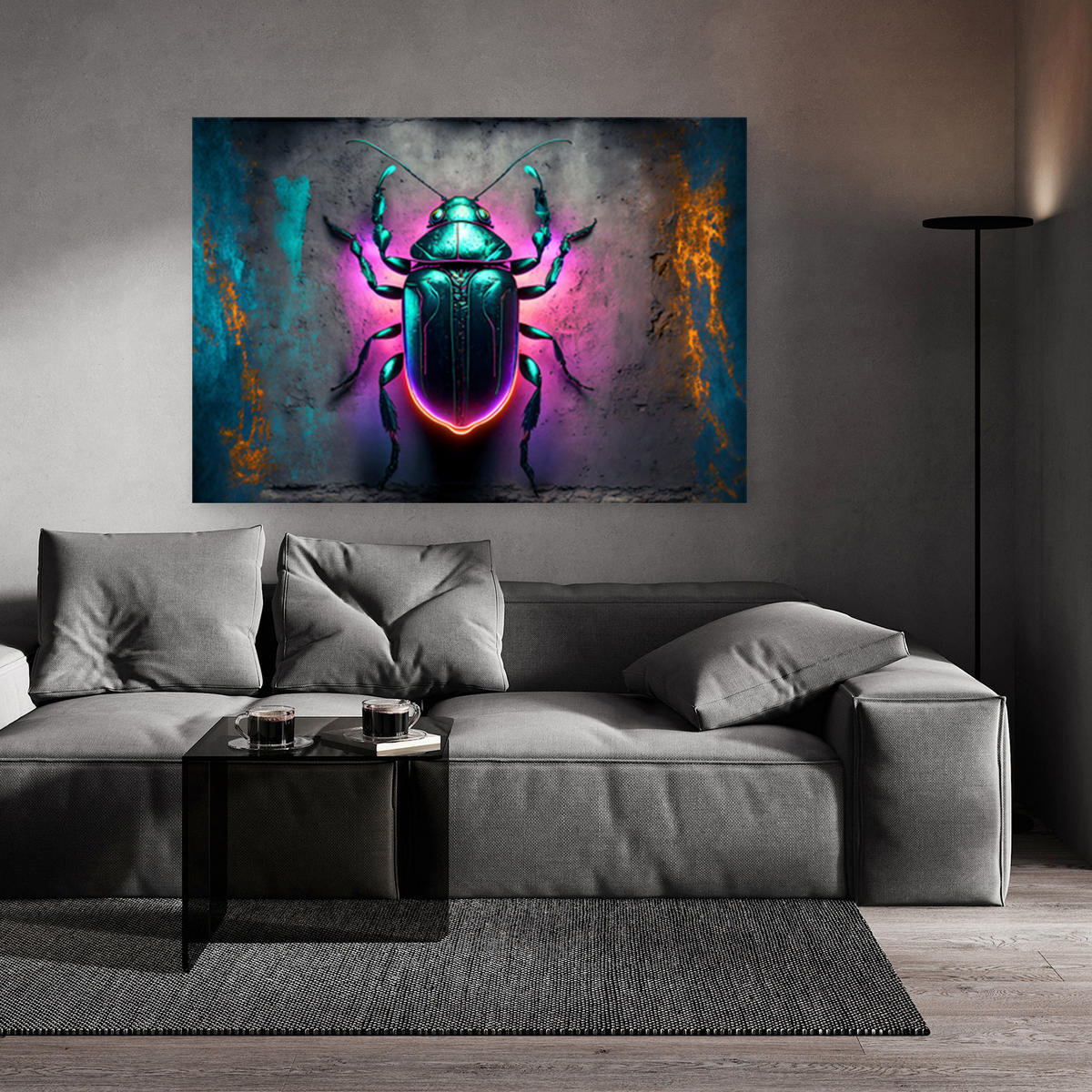 WANDBILD neon insekten tiere - Lila, Textil (60/40cm) - Feeby