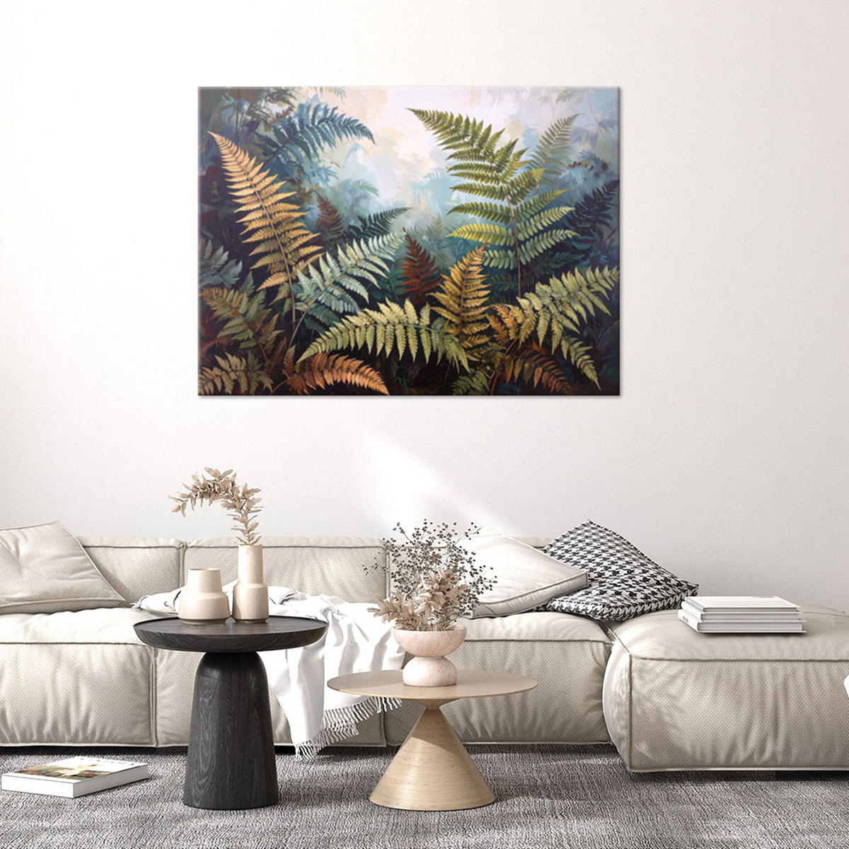BILD auf Leinwand, Farnblätter Natur Pflanzen grün - Grün, Textil (120/80cm) - Feeby