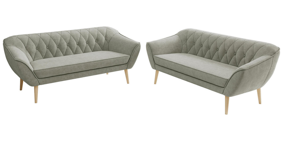 SEDACÍ SOUPRAVA PIRS 3+3 - Světle šedá Strukturovaná látka - Dřevěné nohy - stříbrná/světle šedá, kompozitní dřevo/textil (180/75/74cm) - MKS