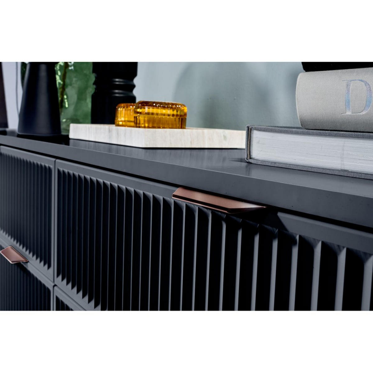 KOMMODE Linna 4D2S dunkelblau 165 cm - Schwarz/Dunkelblau, Holzwerkstoff/Metall (165/86/40cm) - Beautysofa