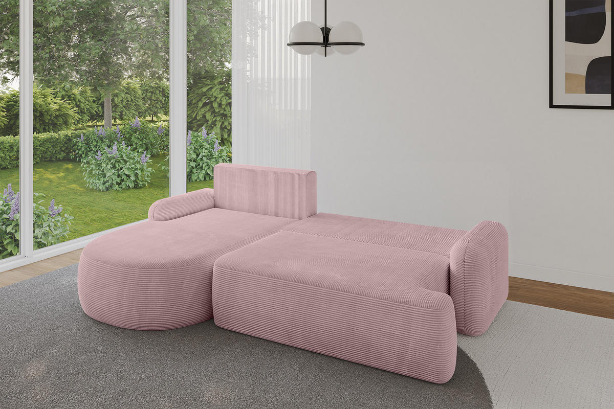 WOHNLANDSCHAFT mit Schlaffunktion und Bettkasten LIRA-L - 264x172x89 Rosa - Rosa, Holzwerkstoff/Textil (264/172cm) - ALTDECOR