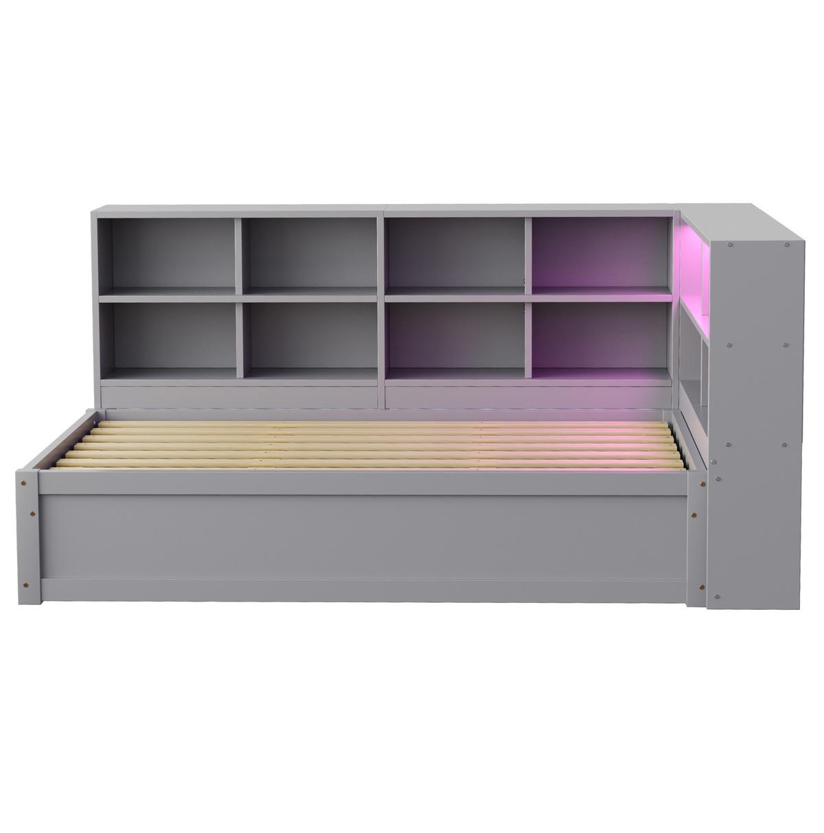 BETT mit Kopfteil 90/200 cm aus Massivholz mit Stauraum und LED-Leiste - Grau, Holz (90/200cm) - BEAOK