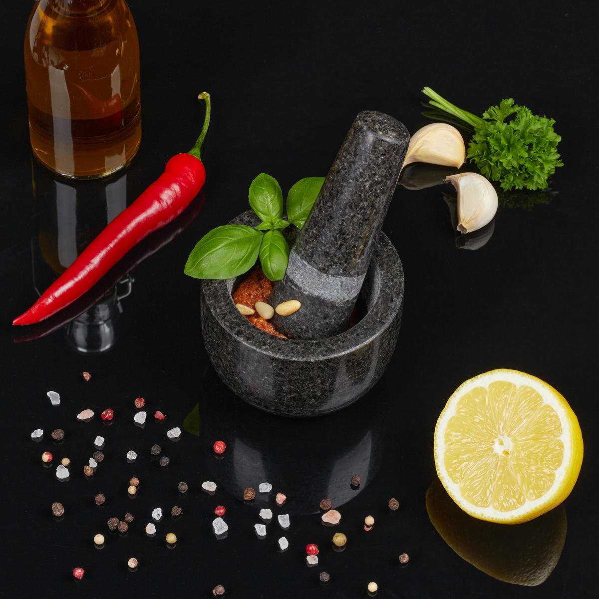 MÖRSER - Anthrazit, Stein (8.5/6/8.5cm) - Relaxdays