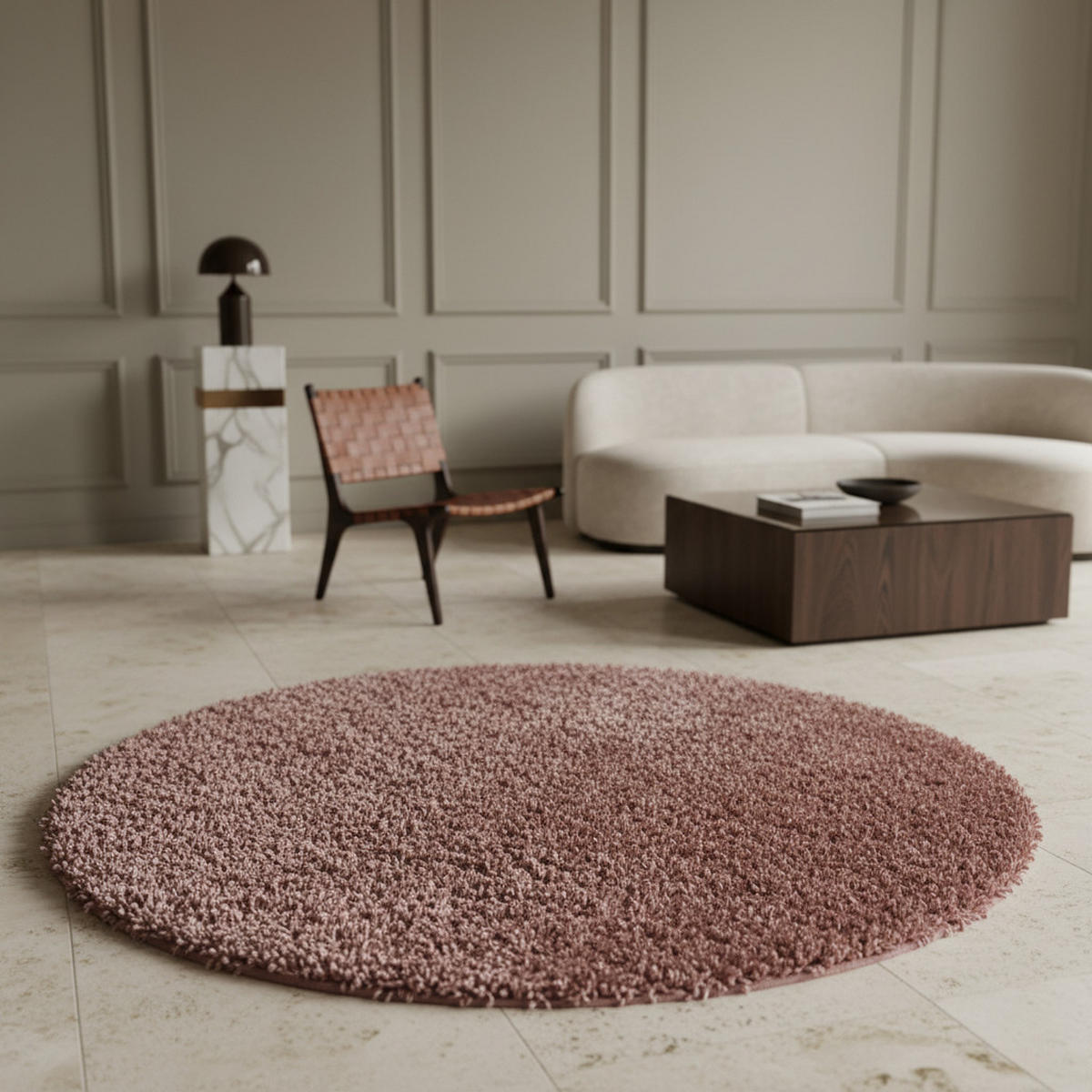TEPPICH Hochflor Shaggy Uni-Look Polypropylen Wohnzimmer Rosa Rund 200x200 - Rosa, Textil (200/200cm) - KADIMA DESIGN