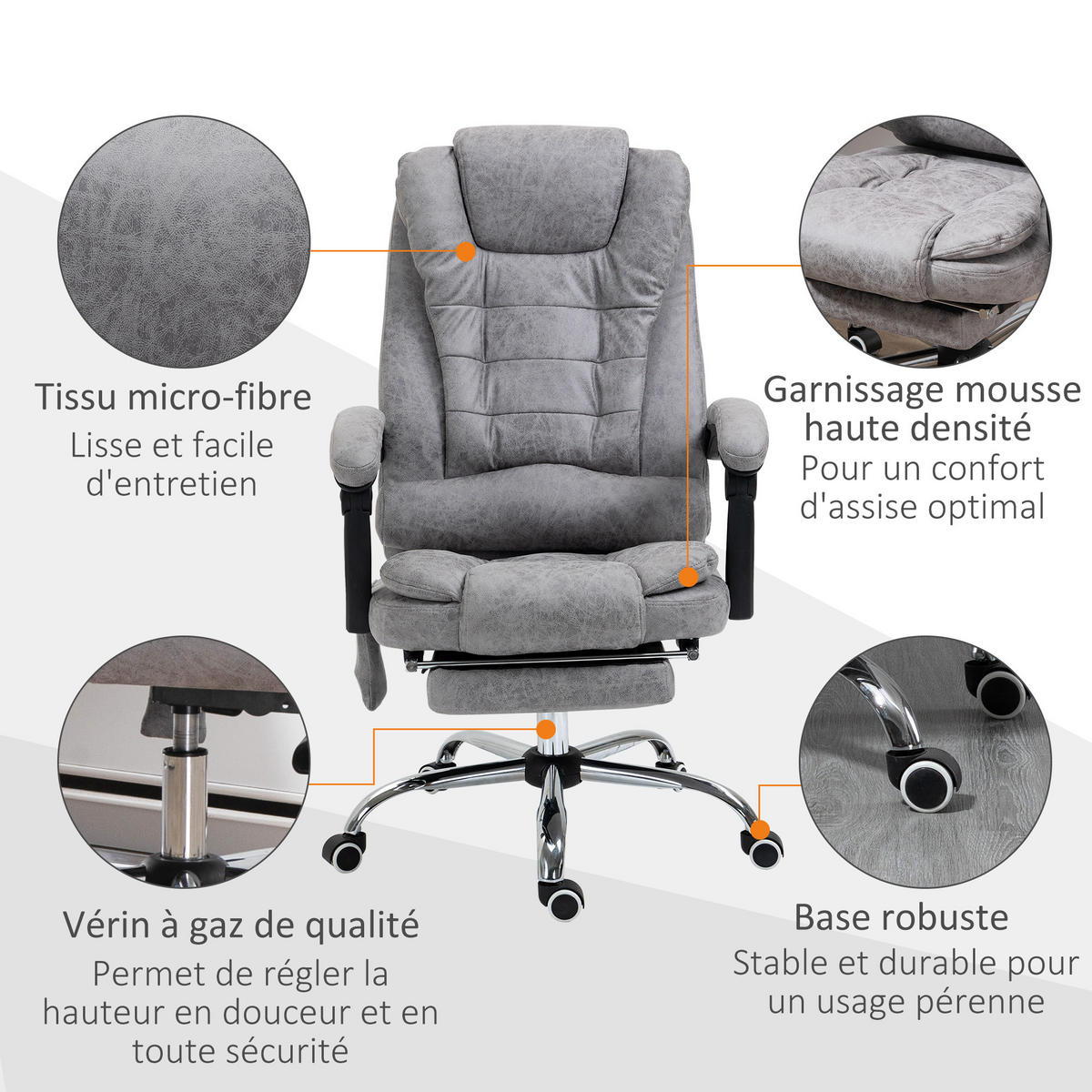 CHEFSESSEL DE-11814 Massage & Heizung Grau - Hellgrau, Metall (70/119/65cm) - ComfortXL
