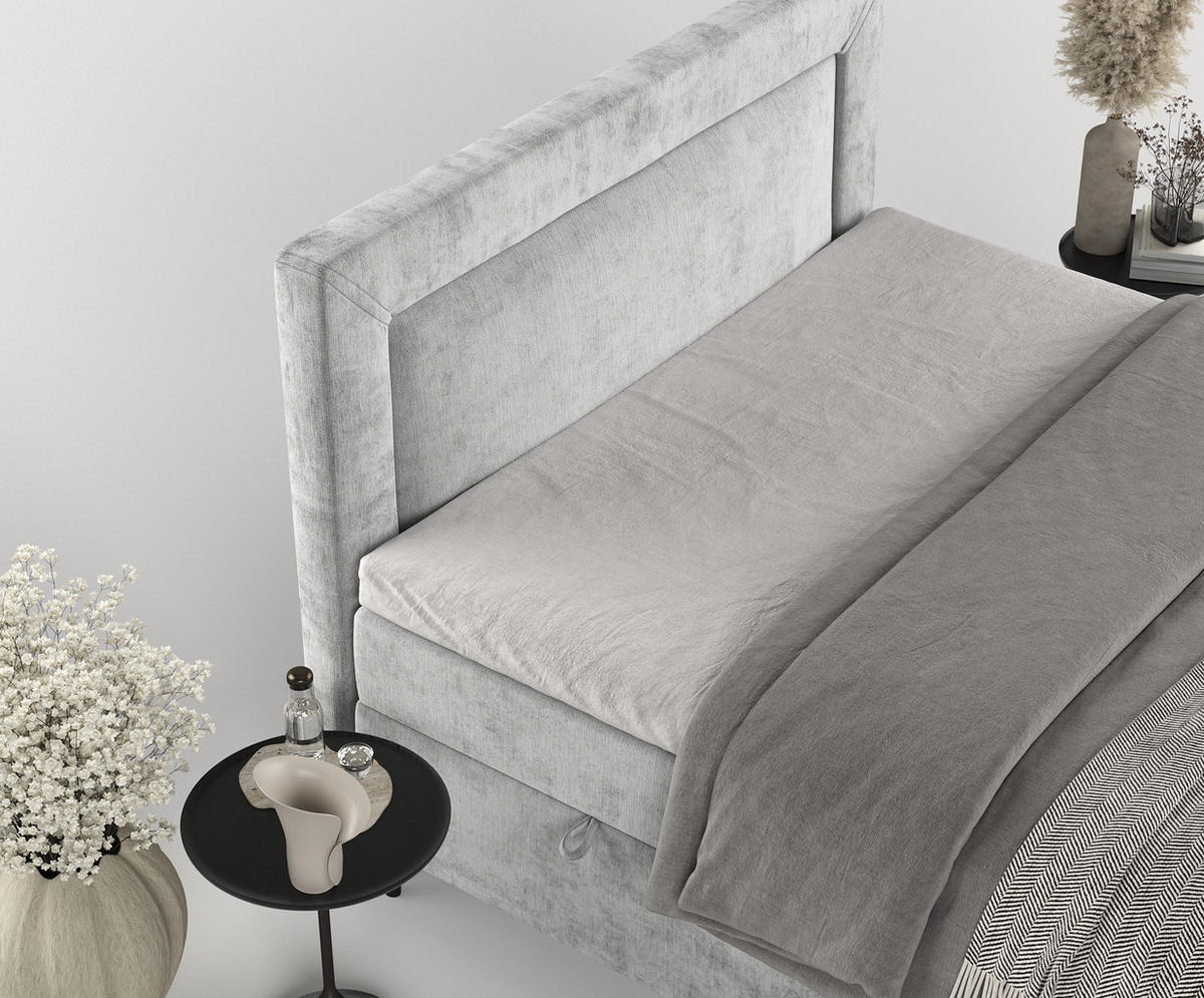 BOXBETT Noble Hellgrau 180/200 cm - Hellgrau/Schwarz, Holz/Holzwerkstoff (180/200cm) - Maison de Reve
