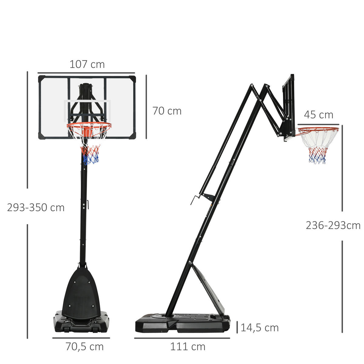 BASKETBALLKORB - Schwarz, Metall (70.5/111cm) - SPORTNOW