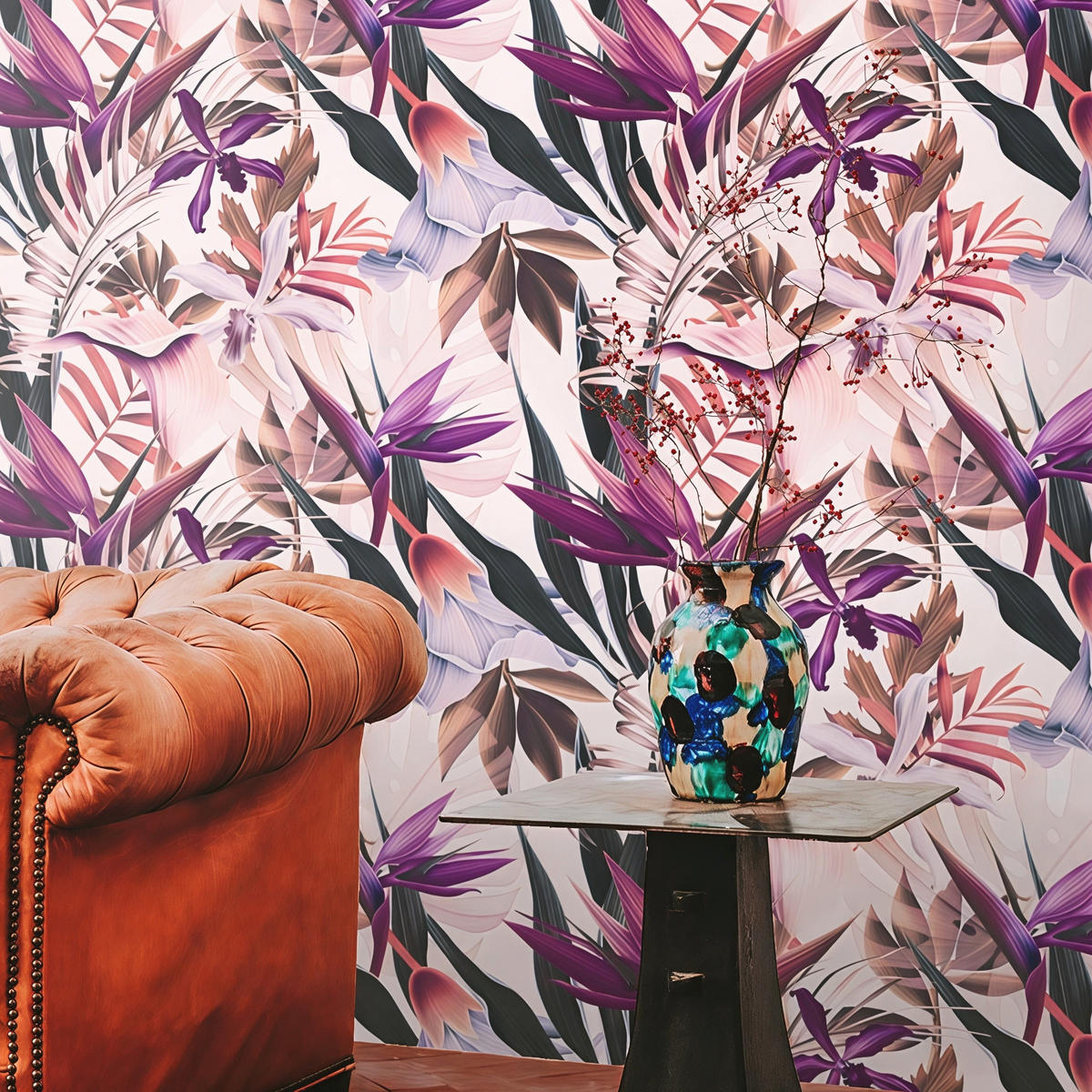 TAPETE Tropisch aus echtem Papier, 200x280cm, 8 Bögen - Pink, Papier (200/280cm) - WALLPAPERS4BEGINNERS
