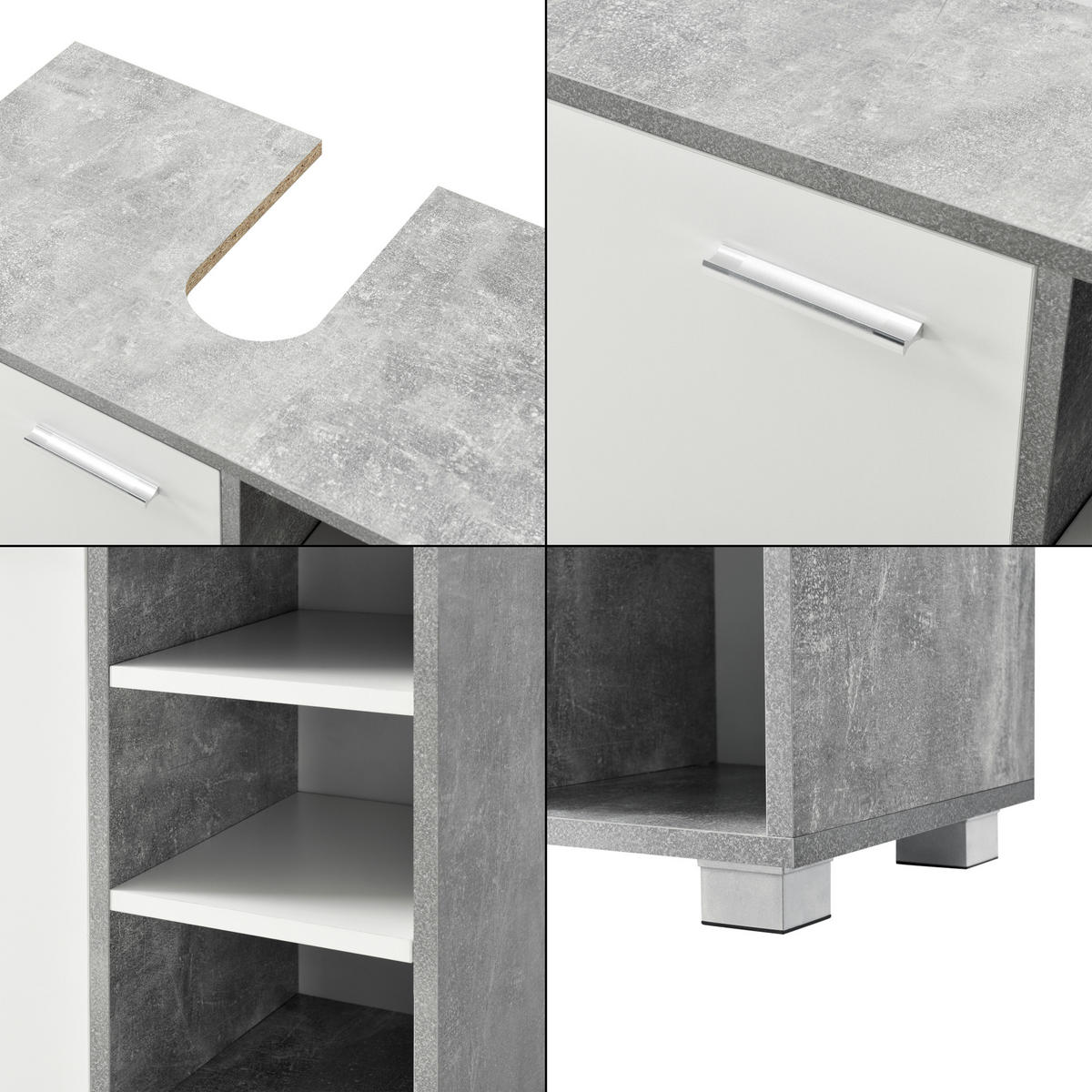 WASCHBECKENUNTERSCHRANK Narvik - Weiß/Grau, Holzwerkstoff (60/55.6/31cm) - [en.casa]
