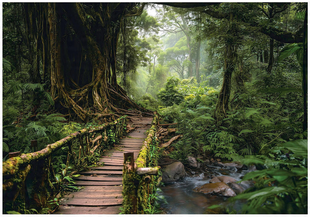 FOTOTAPETE Wald 3D Effekt Natur Wohnzimmer 400x280 - Multicolor, Papier (400/280cm) - Wallarena