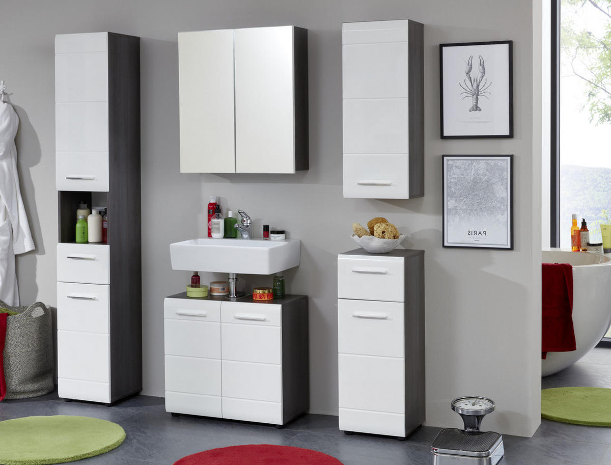 SPIEGELSCHRANK grau Rauchsilber, Badschrank 2-türig 60 x 67 cm - Grau, Glas/Holzwerkstoff (60/67/18cm) - Top.Furn