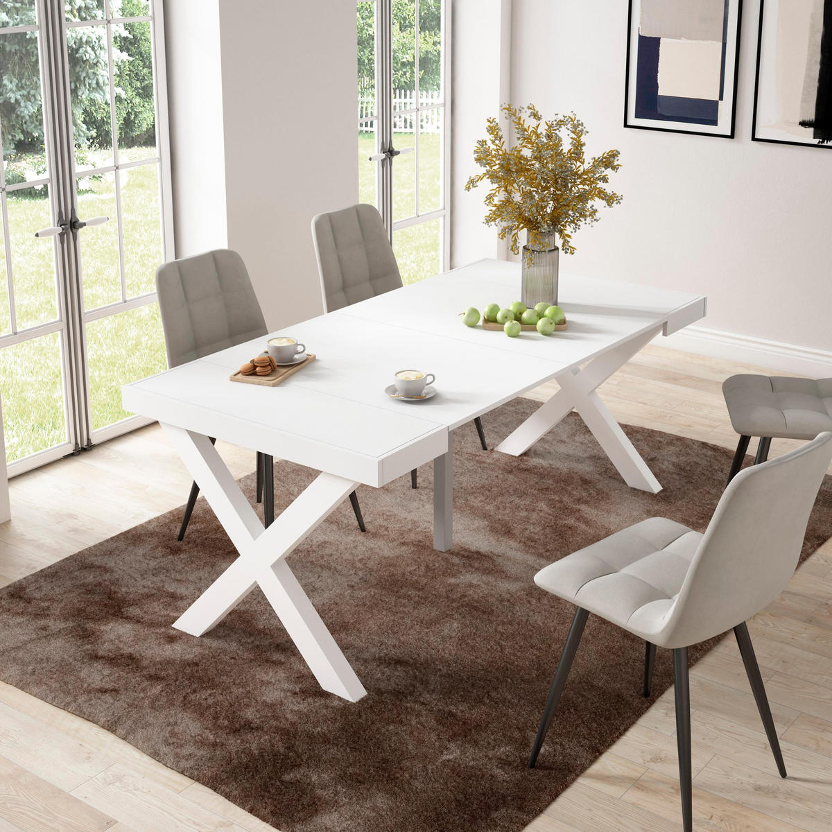KONSOLENTISCH ausziehbar 58 bis 180cm, für 8 Gäste, weiß, 90/58/73cm - Weiß, Holzwerkstoff (90/180/73cm) - Skraut Home