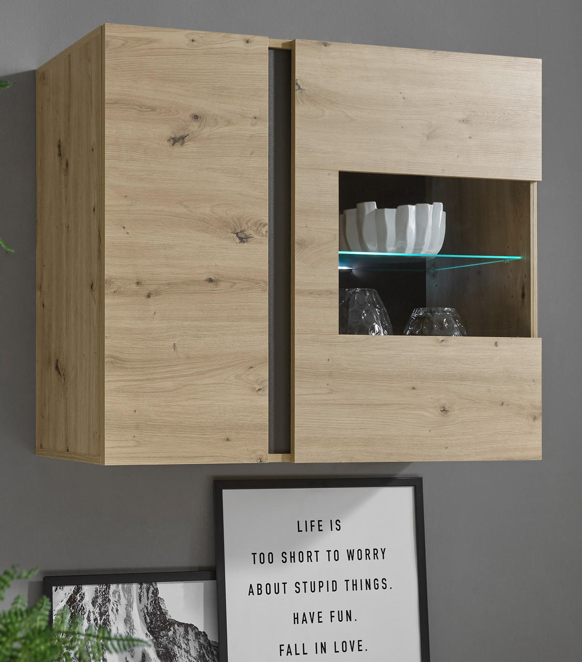 HÄNGEVITRINE Eiche Artisan, Graphit grau 97 cm, Wohnzimmer Vitrine hängend - Eiche Artisan/Grau, Glas/Holz (97/83/40cm) - Furn.Design