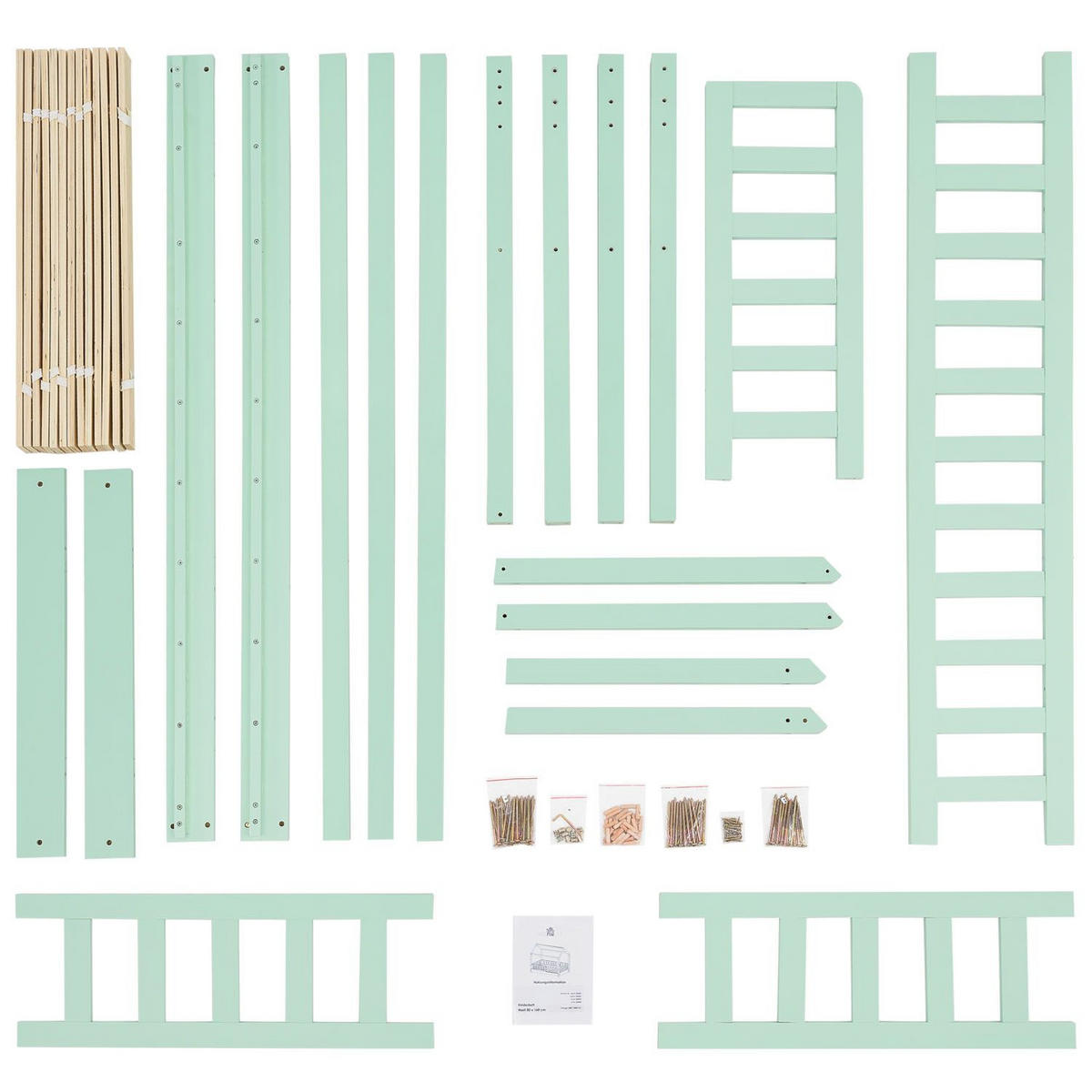 KINDERBETT Marli mint 80x160 cm - Mintgrün, Holz (80/160cm) - Juskys