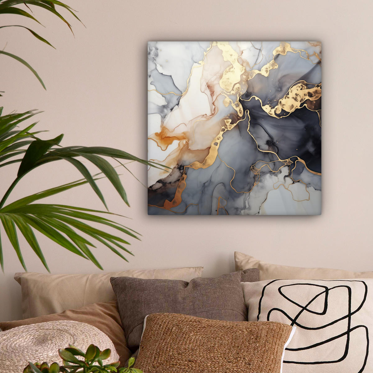 LEINWANDBILD Marmor - Schwarz - Gold - Weiß 50x50 cm - Dunkelgrau, Textil (50/50cm) - MuchoWow