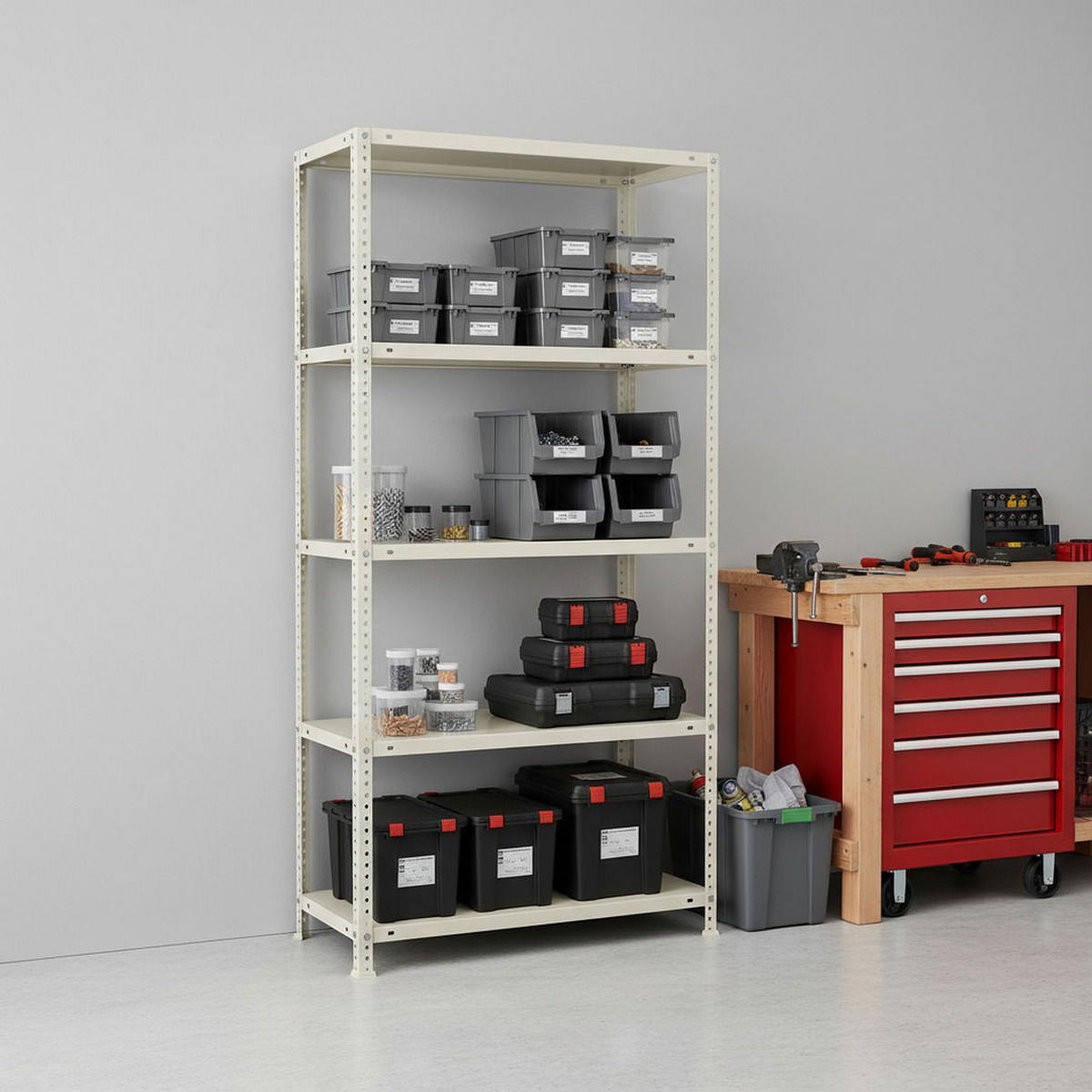 SCHRAUBREGAL PANDA TALL | HxBxT 200x100x50cm | 5 Fachböden | Fachlast 100kg | Weiß - Weiß, Metall (100/200/50cm) - PROREGAL