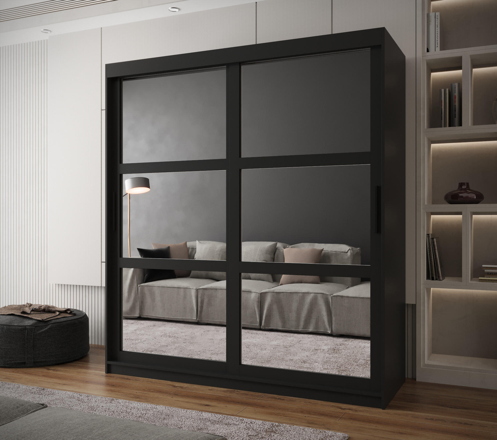 SCHWEBETÜRENSCHRANK 200/180/62 2-türig - Schwarz, Holz/Kunststoff (180/200/62cm) - MÖBEL KRYSPOL