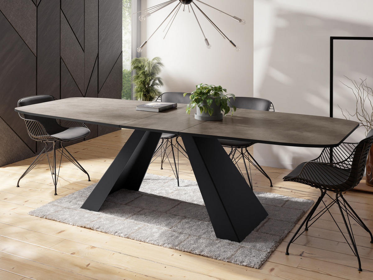 ESSTISCH Monte rechteckig ausziehbar, Dunkelgrauer Chicago Grau 180-220/90/76 cm - Dunkelgrau/Schwarz, Holzwerkstoff/Metall (180/90/76cm) - WFL GROUP