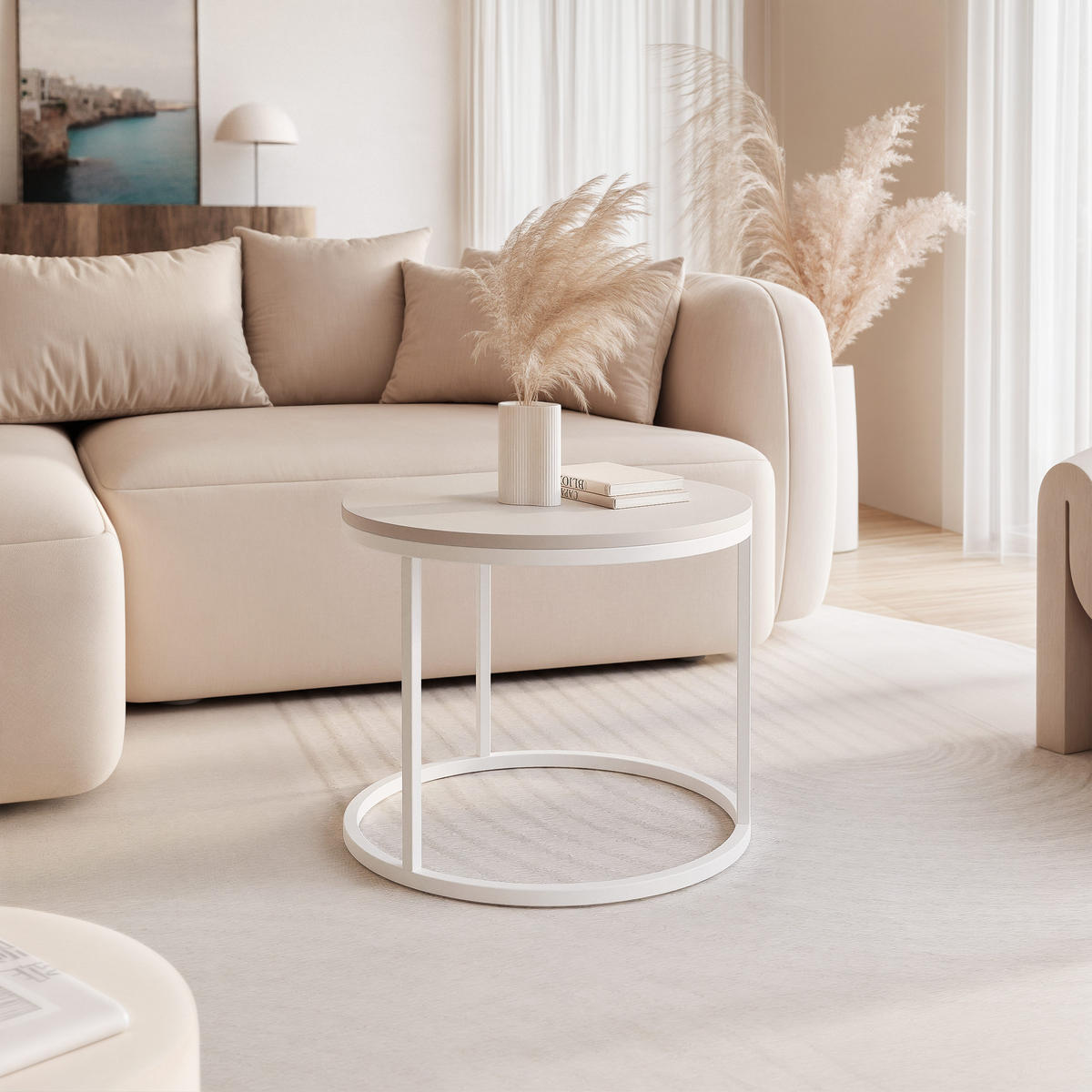 COUCHTISCH 50 cm rund Kaschmir, Weiß Gestell - Kaschmir, Holzwerkstoff (50/50/42cm) - Idohome