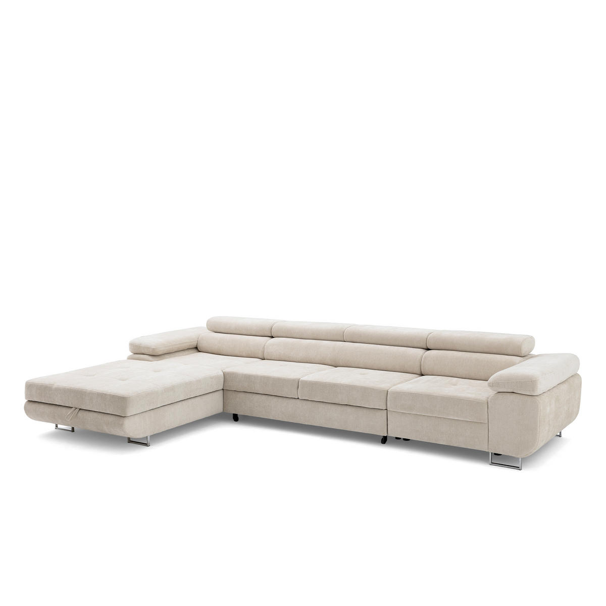 ECKSOFA ALONZO MAXI Links mit Schlaffunktion 125x195 Chenille Beige - Chromfarben/Beige, Holz/Textil (350/203cm) - Muffo