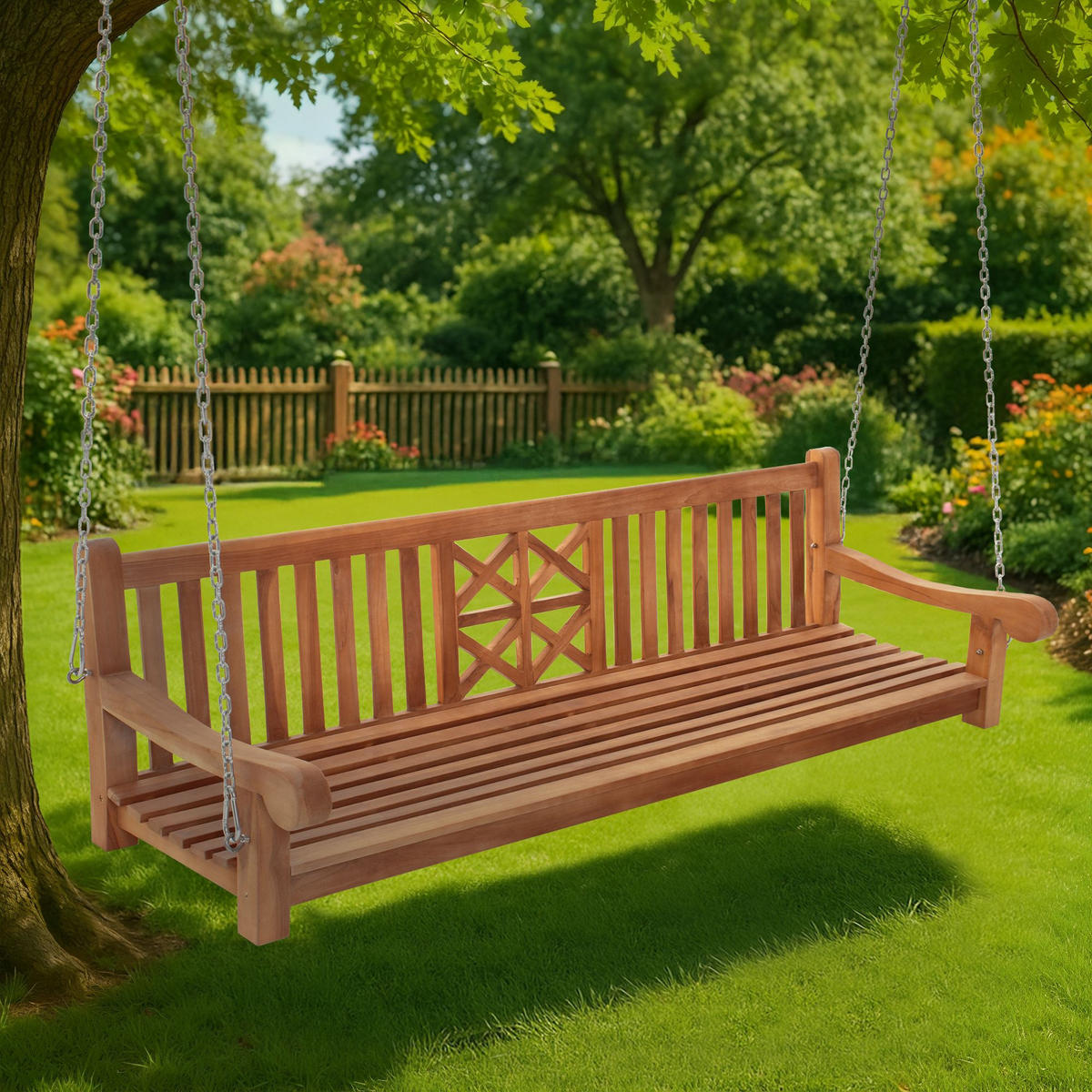 HÄNGEBANK 220/70/61 cm Holz Teak - Teakfarben, Holz (220/61/70cm) - CLP