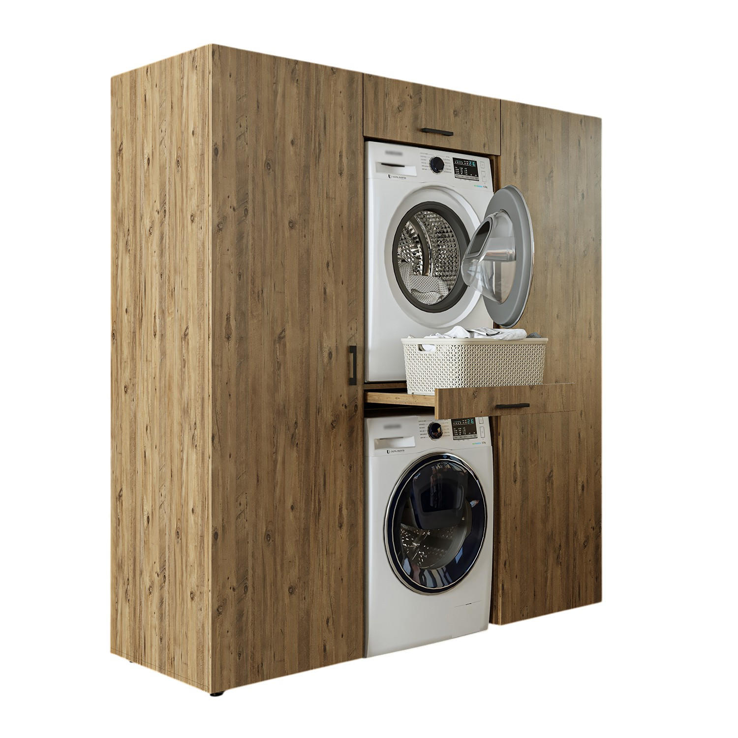 WASCHMASCHINENSCHRANK DUO-I 187cm Breit, 205cm Hoch - Eichefarben, Holzwerkstoff (187/205/67cm)