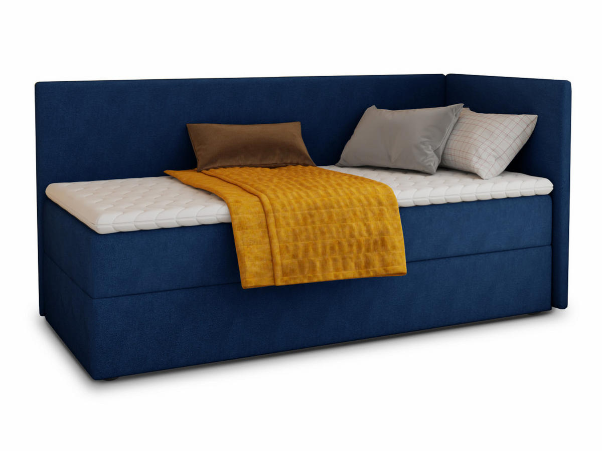 BOXBETT Flame - 100x200 - blau (Kronos 09, Velvet - Kronos) - Blau/Schwarz, Holz/Holzwerkstoff (100/200cm) - Sofnet